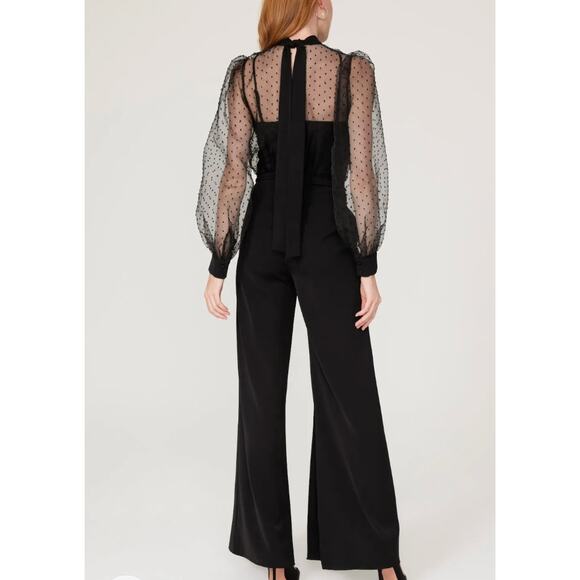 Black Halo Cocktail Jumpsuit SIZE 6 Organza Wide Leg Split Hem Party USA $485 - Picture 3 of 13